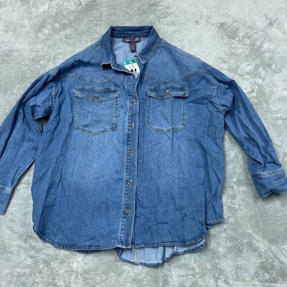 Gloria Vanderbilt Womens Denim Button-Up Shirt XL Casual Loose Fit d0630 - Picture 3 of 8